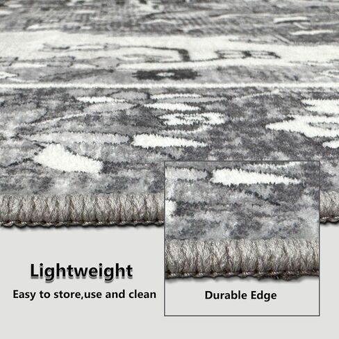 NANPIPER Area Rug, 3x5 Washable Rug for Living Room, Vintage Rug with Non-Slip Backing, Non-Shedding Distressed Rug for Bedroom, Ultra-Thin Soft Farmhouse Rug for Home Decor(3'x5', Grey) in Kuwait