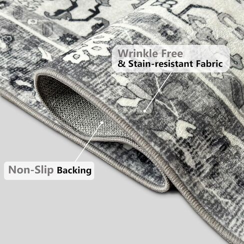 NANPIPER Area Rug, 3x5 Washable Rug for Living Room, Vintage Rug with Non-Slip Backing, Non-Shedding Distressed Rug for Bedroom, Ultra-Thin Soft Farmhouse Rug for Home Decor(3'x5', Grey) in Kuwait