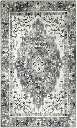 NANPIPER Area Rug, 3x5 Washable Rug for Living Room, Vintage Rug with Non-Slip Backing, Non-Shedding Distressed Rug for Bedroom, Ultra-Thin Soft Farmhouse Rug for Home Decor(3'x5', Grey) in Kuwait