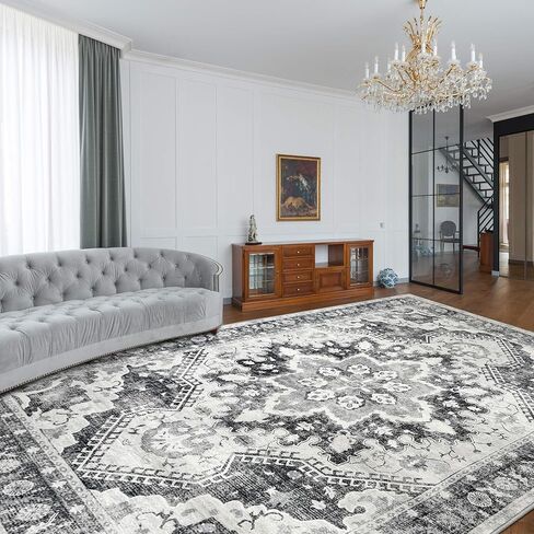 سجادة منطقة NANPIPER، سجادة قابلة للغسل مقاس 3x5 لغرفة المعيشة، سجادة عتيقة بظهر مانع للانزلاق، سجادة متعثرة غير قابلة للتساقط لغرفة النوم، سجادة مزرعة ناعمة رفيعة للغاية لديكور المنزل (3'x5'، رمادي) in Kuwait