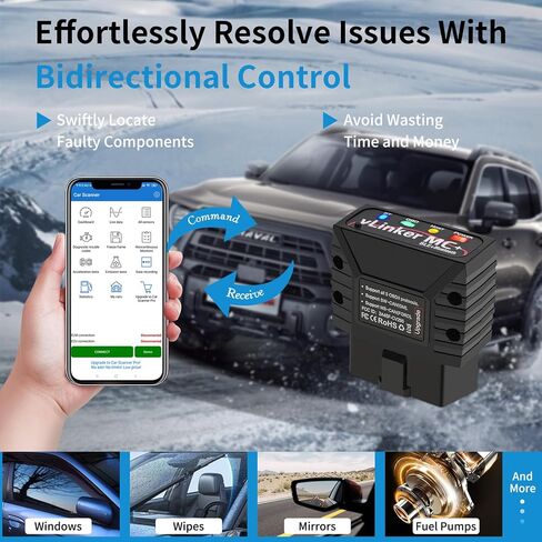 V-gate vLinker MC+ OBDII Bluetooth Adapter Car Wireless OBD2 Scanner All Systems Diagnostic Scan Tool and Code Reader Clear Faults Hacker-Proof for iOS, Android &Windowns in Saudi Arabia