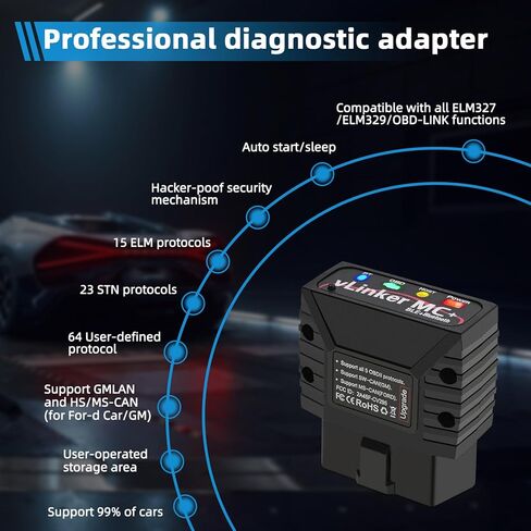 V-gate vLinker MC+ OBDII Bluetooth Adapter Car Wireless OBD2 Scanner All Systems Diagnostic Scan Tool and Code Reader Clear Faults Hacker-Proof for iOS, Android &Windowns in Saudi Arabia