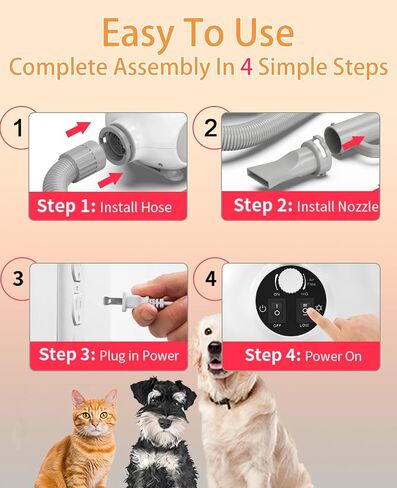 SISIGAD Dog Dryer, Professional Dog Hair Dryer, High Velocity Blow Dryer for Dogs with 3 Nozzles, Adjustable Speed and Temperature Perfect for Your Dogs, Cats, Furfriends Home Salon Grooming in Saudi Arabia