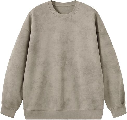 Oversized Vintage Crewneck Sweatshirt For Women Cotton Distressed Acid Wash Pullover Solid Color Long Sleeve Shirts in Saudi Arabia
