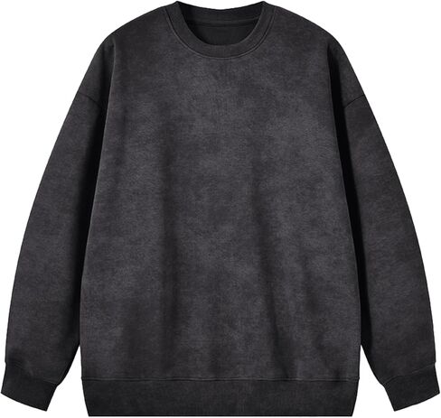 سويت شيرت نسائي كبير الحجم بياقة دائرية من القطن بلوفر مغسول بالحمض بلون سادة وأكمام طويلة in Kuwait