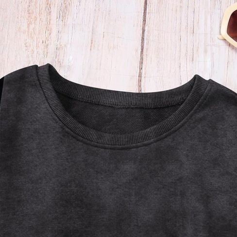 سويت شيرت نسائي كبير الحجم بياقة دائرية من القطن بلوفر مغسول بالحمض بلون سادة وأكمام طويلة in Kuwait