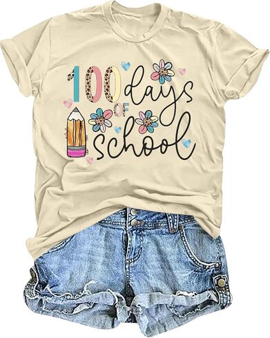 قميص 100 يوم من المدرسة للنساء: قميص المعلم، قميص ديسكو بول، قميص جرافيك سعيد 100 يوم، قميص حياة المعلم، تي شيرت علوي in Kuwait