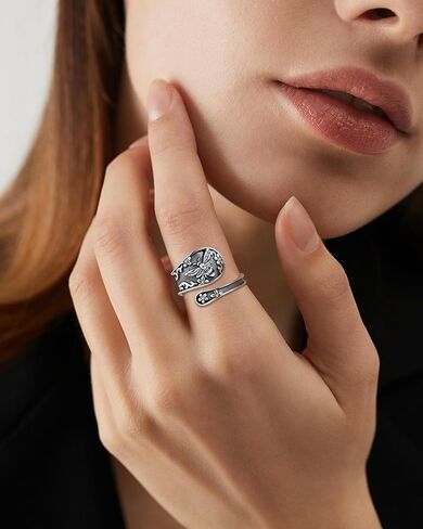 خاتم ملعقة عتيقة من الفضة الإسترلينية عيار 925 قابل للتعديل للنساء - مجوهرات عتيقة على شكل نحلة أوبال عباد الشمس وطائر الطنان ومجوهرات كاردينال لعيد الميلاد وعيد الحب وعيد الأم للأم وابنتها والزوجة in Kuwait