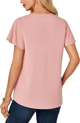 KIFOVEN Women's Summer Dressy Chiffon Blouse Notch V Neck Ruffle Short Sleeve Tunic Shirt Tops in Saudi Arabia