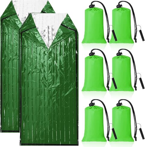 Qunclay 6 Set Emergency Sleeping Bag Portable Emergency Bivy Sack with Whistles Thermal Waterproof Survival Bag Foldable Lightweight Emergency Supplies for Outdoor Camping Hiking Running Travel in Saudi Arabia