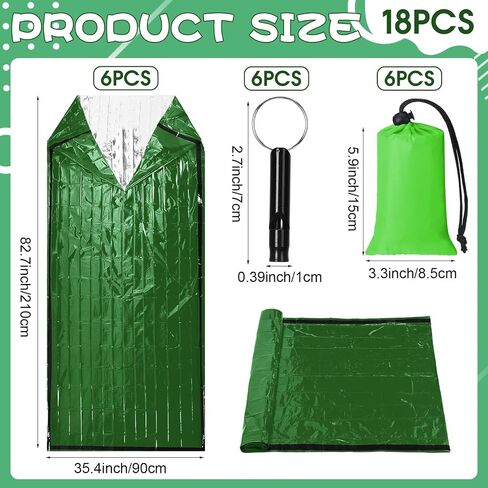 Qunclay 6 Set Emergency Sleeping Bag Portable Emergency Bivy Sack with Whistles Thermal Waterproof Survival Bag Foldable Lightweight Emergency Supplies for Outdoor Camping Hiking Running Travel in Saudi Arabia