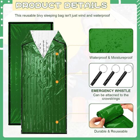 Qunclay 6 Set Emergency Sleeping Bag Portable Emergency Bivy Sack with Whistles Thermal Waterproof Survival Bag Foldable Lightweight Emergency Supplies for Outdoor Camping Hiking Running Travel in Saudi Arabia