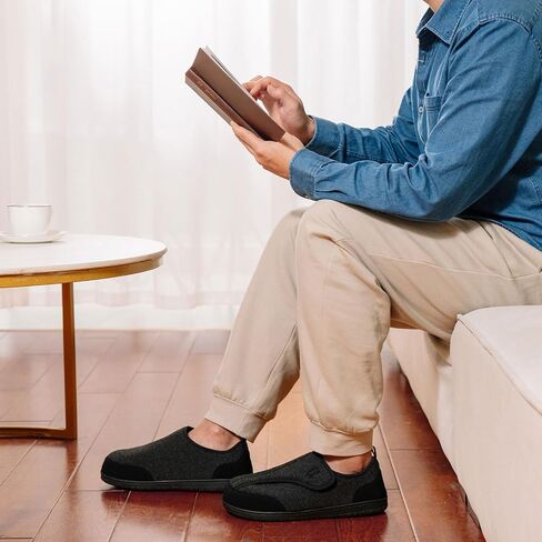 LongBay Men's Wide Slippers Adjustable Diabetic House Shoes Comfy Swollen Edema Slippers Indoor Outdoor in Saudi Arabia
