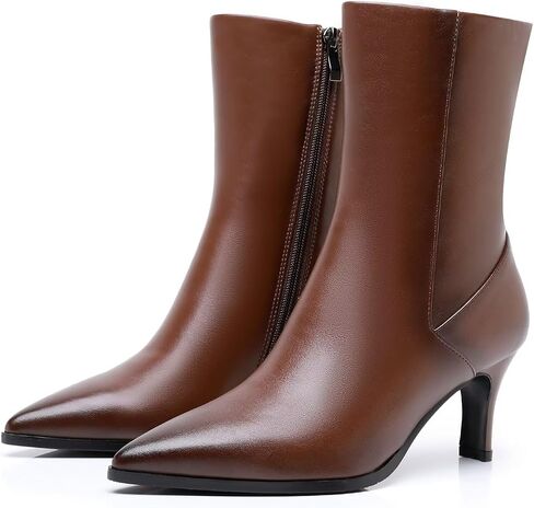 Ankle Boots for Women Pointd Toe Leather Stiletto Heel Booties Shoes in Kuwait