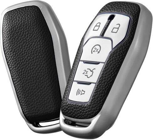 Soft TPU Key Fob Case Cover for Ford,Compatible with Ford F150 Explorer Accessories 2013-2016 Ford Fusion 2015-2017 Ford Mustang Edge 5 Buttons Smart Car Key, Leather Silver in Saudi Arabia