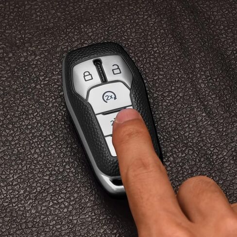 Soft TPU Key Fob Case Cover for Ford,Compatible with Ford F150 Explorer Accessories 2013-2016 Ford Fusion 2015-2017 Ford Mustang Edge 5 Buttons Smart Car Key, Leather Silver in Saudi Arabia