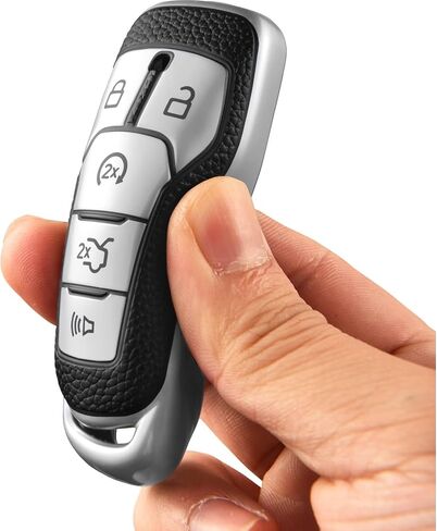 Soft TPU Key Fob Case Cover for Ford,Compatible with Ford F150 Explorer Accessories 2013-2016 Ford Fusion 2015-2017 Ford Mustang Edge 5 Buttons Smart Car Key, Leather Silver in Saudi Arabia