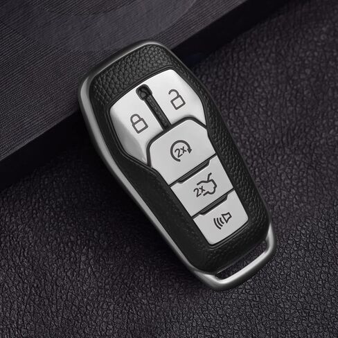 Soft TPU Key Fob Case Cover for Ford,Compatible with Ford F150 Explorer Accessories 2013-2016 Ford Fusion 2015-2017 Ford Mustang Edge 5 Buttons Smart Car Key, Leather Silver in Saudi Arabia