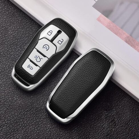 Soft TPU Key Fob Case Cover for Ford,Compatible with Ford F150 Explorer Accessories 2013-2016 Ford Fusion 2015-2017 Ford Mustang Edge 5 Buttons Smart Car Key, Leather Silver in Saudi Arabia