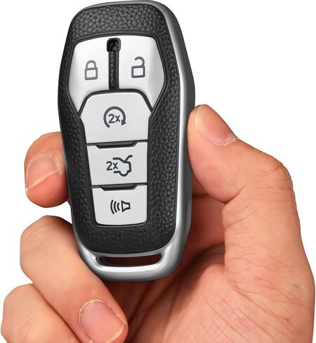 Soft TPU Key Fob Case Cover for Ford,Compatible with Ford F150 Explorer Accessories 2013-2016 Ford Fusion 2015-2017 Ford Mustang Edge 5 Buttons Smart Car Key, Leather Silver in Saudi Arabia