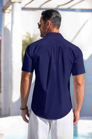 COOFANDY Men's Casual Button Down Cotton Shirts Short Sleeve Band Collar Beach Summer Shirt Tops in Saudi Arabia