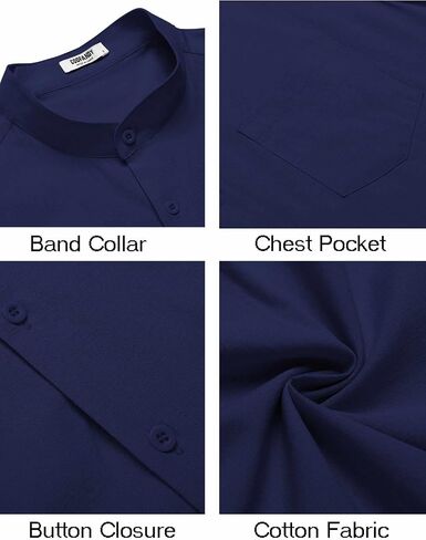 COOFANDY Men's Casual Button Down Cotton Shirts Short Sleeve Band Collar Beach Summer Shirt Tops in Saudi Arabia