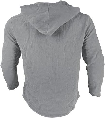 Linen Shirts for Men Casual Button Shirts Summer Cotton Linen Hoodie Beach Long Sleeve Shirts Top with Hood in Kuwait