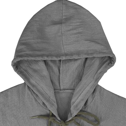 Linen Shirts for Men Casual Button Shirts Summer Cotton Linen Hoodie Beach Long Sleeve Shirts Top with Hood in Kuwait