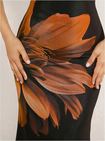 SOLY HUX Women's Floral Print Mesh Bodycon Cami Dress Criss Cross Tie Backless Long Dresses in Saudi Arabia