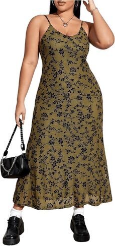 Floerns Women's Plus Size Sleeveless Floral Print Contrast Mesh Cami Long Dress in Saudi Arabia