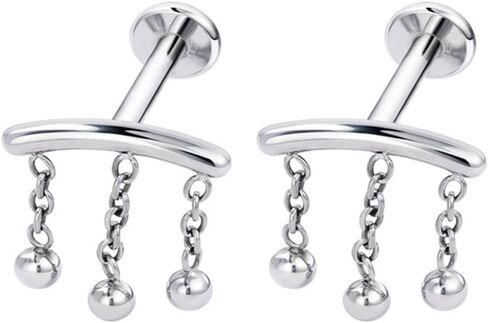 2Pcs 16G Chains Dangle Stainless Steel Lip Rings Cartilage Stud Earrings Dangling Tassel Conch Helix Tragus Studs Earrings Medusa Piercing Jewelry for Women in Saudi Arabia