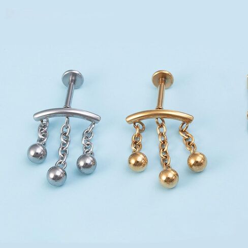 2Pcs 16G Chains Dangle Stainless Steel Lip Rings Cartilage Stud Earrings Dangling Tassel Conch Helix Tragus Studs Earrings Medusa Piercing Jewelry for Women in Saudi Arabia
