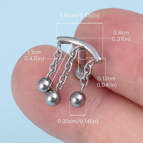 2Pcs 16G Chains Dangle Stainless Steel Lip Rings Cartilage Stud Earrings Dangling Tassel Conch Helix Tragus Studs Earrings Medusa Piercing Jewelry for Women in Saudi Arabia
