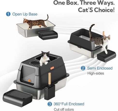 Stainless Steel Litter Box with Lid, XL Extra Large Litter Box for Big Cats, Enclosed High Sided Metal Litter Box, Three-Layer Design, Rejecting-Odor, Anti-Leakage, Included Spoon & Pedal in Saudi Arabia