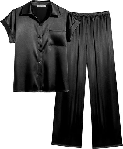 Ekouaer Womens Satin Pajamas Set Silky Two-piece Short Sleeve and Long Pants Sleepwear Button-Down Pj Sets in Saudi Arabia