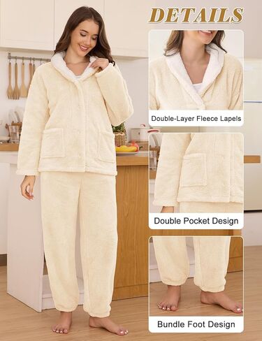 Fluffy Pajamas Set for Women Fleece Pjs Sets Button Down Sleepwear Pullover Fuzzy Pants Winter Plush Loungewear in Kuwait