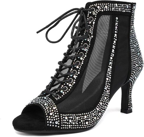 Womens Rhinestone Ballroom Latin Salsa Dance Shoes Burju Dance Heels, Model L551 in Kuwait