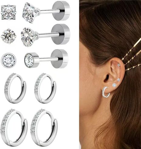 Flat Back Stud Earrings Hypoallergenic Surgical Steel Earrings for Sensitive Ears 14K Gold Flat Back Earrings for Women Men, Flatback Stud Hoop Cartilage Earring Set for Multiple Piercing in Saudi Arabia