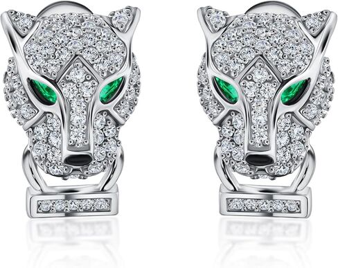 أقراط من الفضة الإسترليني عيار 925 على شكل النمر الأخضر مرصعة بالزركونيا المكعبة للنساء - إغلاق على شكل فراشة in Kuwait