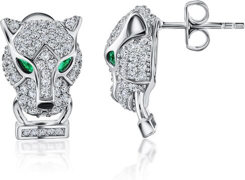 أقراط من الفضة الإسترليني عيار 925 على شكل النمر الأخضر مرصعة بالزركونيا المكعبة للنساء - إغلاق على شكل فراشة in Kuwait