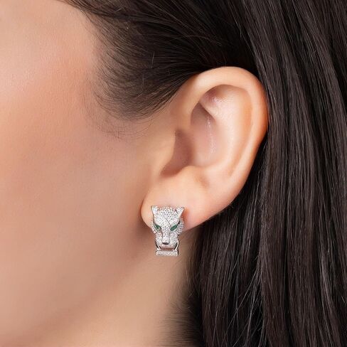 أقراط من الفضة الإسترليني عيار 925 على شكل النمر الأخضر مرصعة بالزركونيا المكعبة للنساء - إغلاق على شكل فراشة in Kuwait