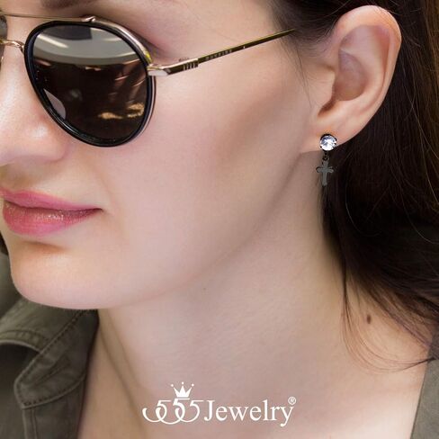555Jewelry Delicate Small Sparkly Dangling Cross Stud Earrings for Women & Ladies in Kuwait