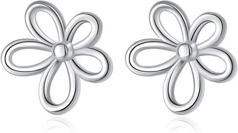 Reffeer Solid 925 Sterling Silver Flower Stud Earrings for Women Teens Hollow Flower Stud Earrings Spring in Kuwait
