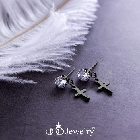 555Jewelry Delicate Small Sparkly Dangling Cross Stud Earrings for Women & Ladies in Kuwait