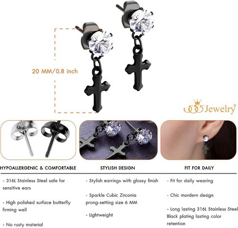 555Jewelry Delicate Small Sparkly Dangling Cross Stud Earrings for Women & Ladies in Kuwait
