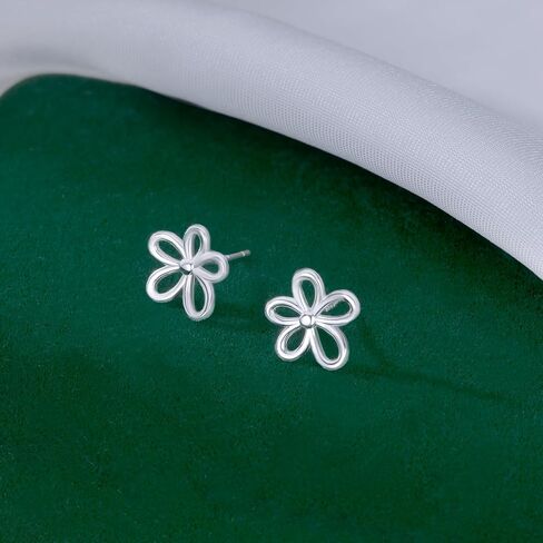 Reffeer Solid 925 Sterling Silver Flower Stud Earrings for Women Teens Hollow Flower Stud Earrings Spring in Kuwait