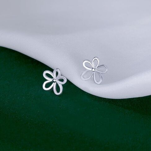 Reffeer Solid 925 Sterling Silver Flower Stud Earrings for Women Teens Hollow Flower Stud Earrings Spring in Kuwait