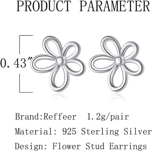 Reffeer Solid 925 Sterling Silver Flower Stud Earrings for Women Teens Hollow Flower Stud Earrings Spring in Kuwait