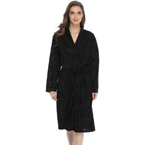 Ferrendo Women Long Robe Soft Velvet Bathrobe Striped Nightwear Bridal Fluffy Sleepwear Nightgowns