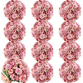 12 Bundles Peonies Artificial Flowers Silk Flowers Fake Peony Bouquet Faux Peonies Flowers Bulk for Decoration Vase Florals Arrangements Home Wedding Centerpieces Party Decorations (Pink)